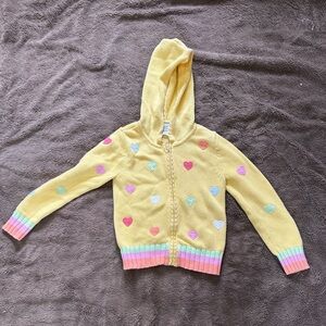 Talbots Kids Yellow Multicolor Heart Zip Hooded Sweater